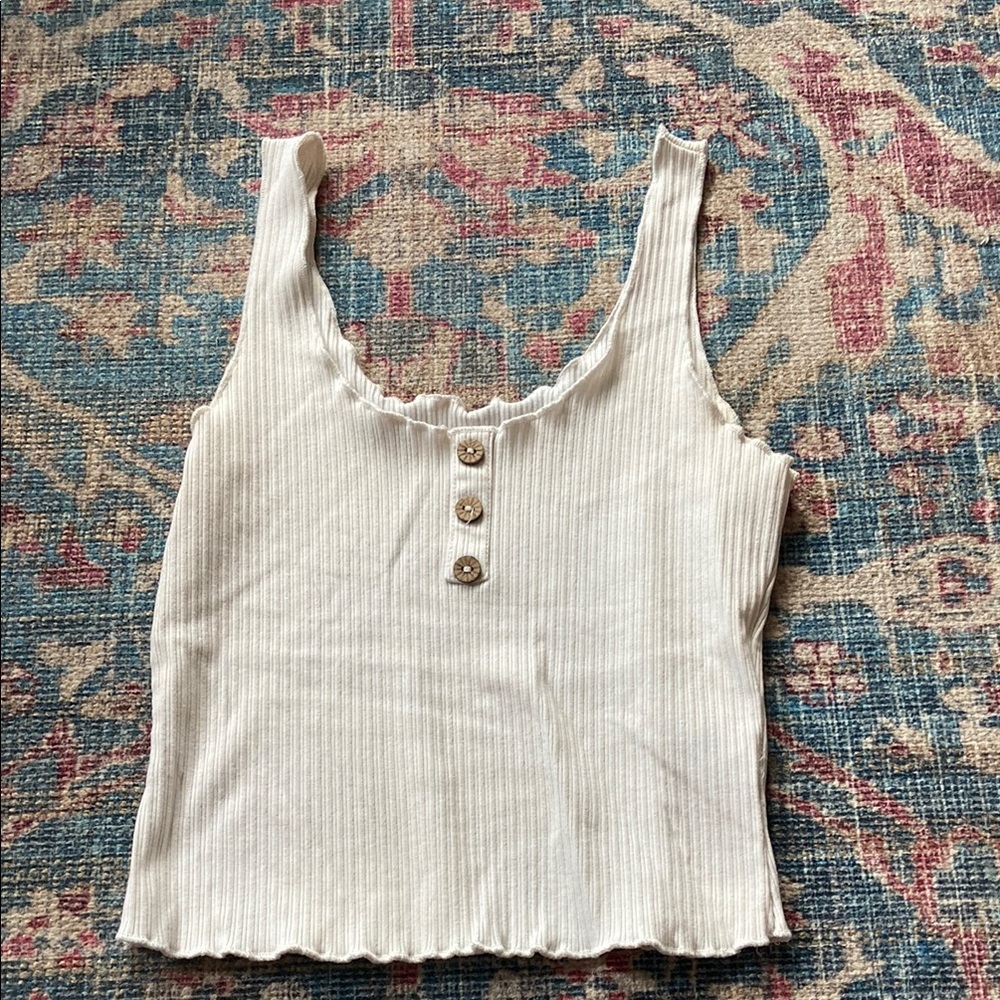 Stylish Cream Ribbed Tank Top